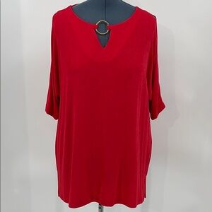 CHICOS TRAVLELERS SIZE 3/ US SIZE XL Elegant Red Women's Top with Gold A…